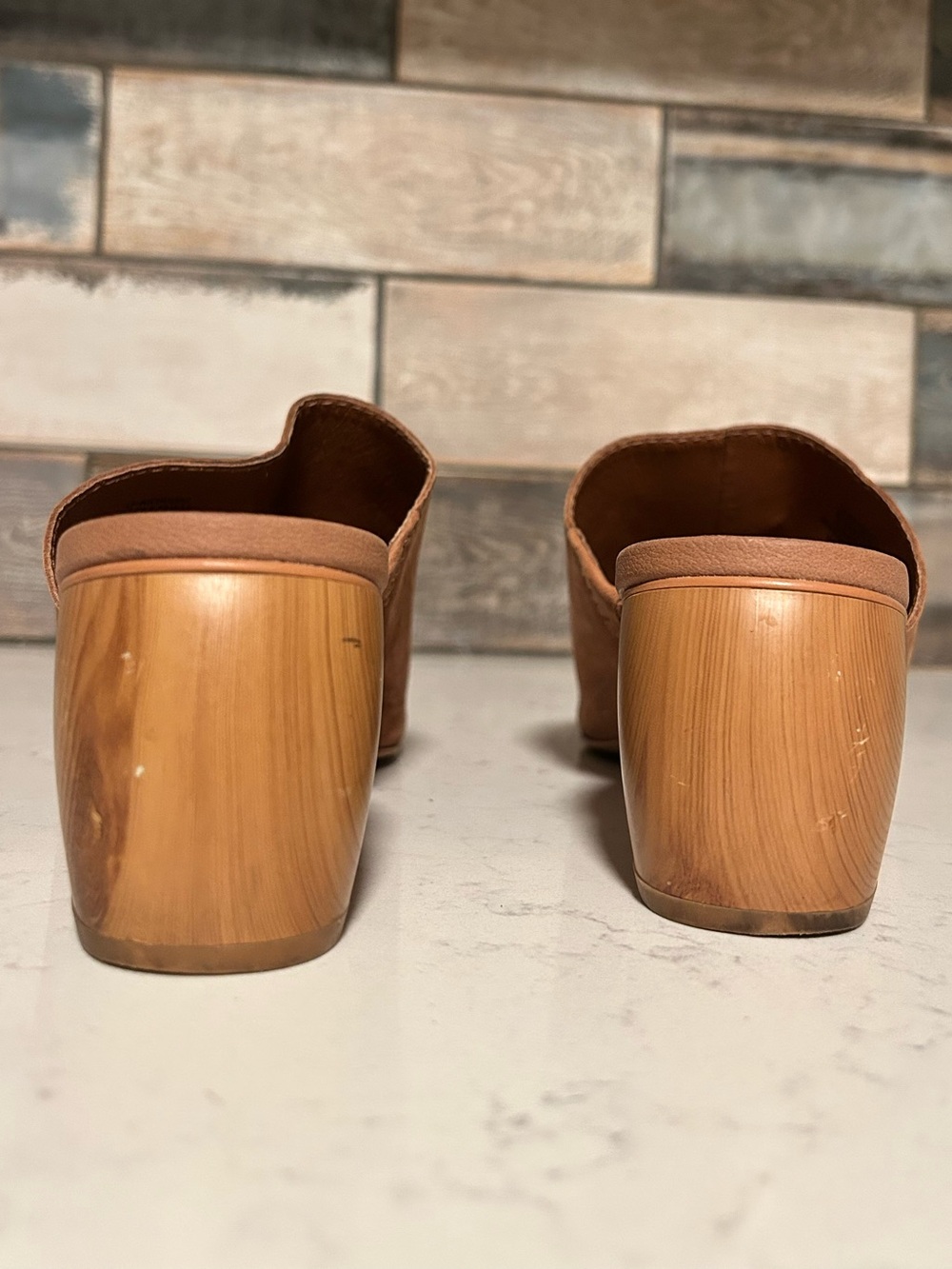 🍀Lucky Brand Nicholia Brown Leather Mules Sandals Chunky Block Heel - Picture 6 of 16